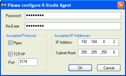 Recuperación de datos a través de la red: Panel de configuración de R-Studio Agent