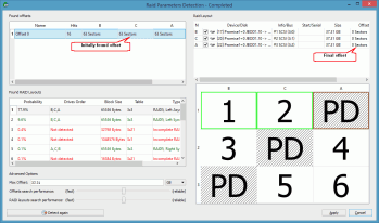 Diferencia entre los offset detectados inicial y final