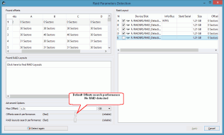 Geen offsets gedetecteerd met de standaard detectieparameters