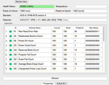 S.M.A.R.T. status of the erased disk