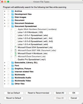 Known file types selected for the erased APFS disk