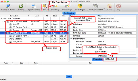 The erased disk in R-Studio main panel