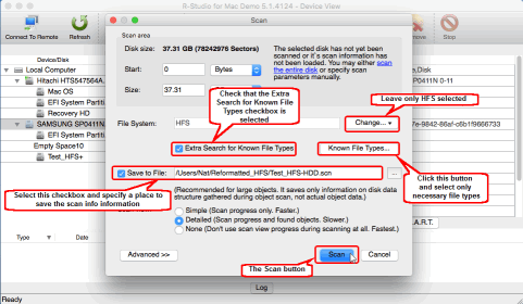 Disk scan dialog box for the erased HFS disk