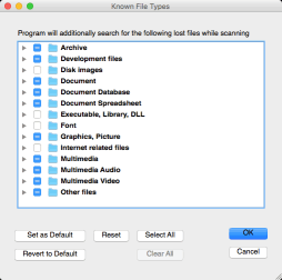 Known file types selected for the erased HFS disk