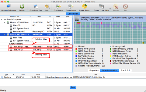 Scan results for the HFS disk