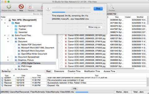 Recovery progress for files from erased HFS disk