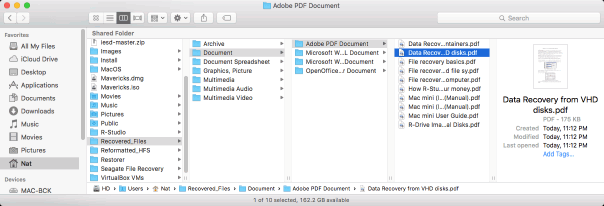 Data recovery results for the erased HFS disk