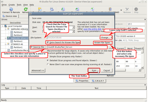 Disk scan dialog box