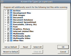 Boîte de dialogue Types de fichiers connus