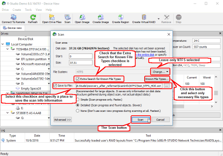 Disk scan dialog box