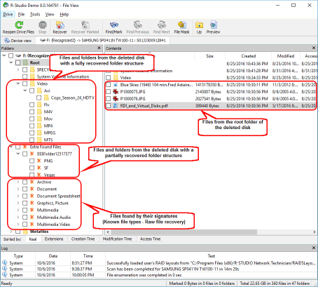 Fichiers et dossiers trouvés sur le disque supprimé