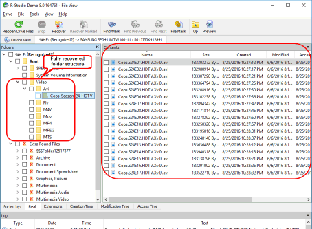 Dateien und Ordner von der gelöschten Festplatte mit vollständig wiederhergestellter Ordnerstruktur