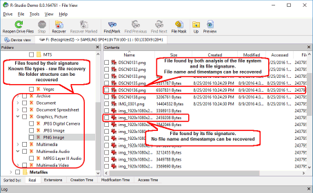 Arquivos encontrados por suas assinaturas (recuperação de arquivos brutos - pesquisa Known File Types)