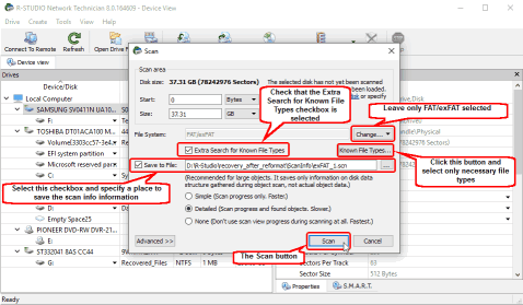 Disk scan dialog box