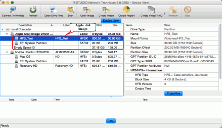 Apple-Disk-Image in R-Studio für Mac