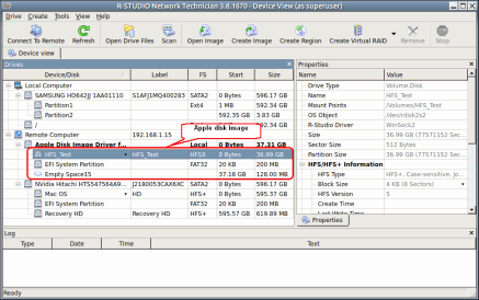 Apple schijfkopie in R-Studio for Linux