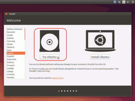 Tela de inicialização do Ubuntu