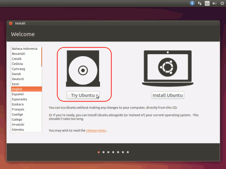 Écran de démarrage d'Ubuntu