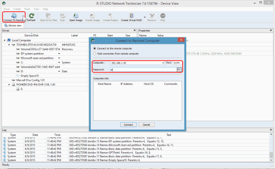 Connessione di R-Studio al suo client per Linux