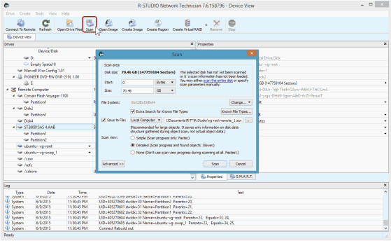 Scan parameters for LVM