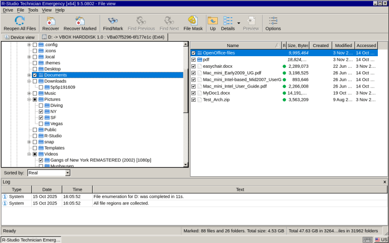 Files marked for recovery