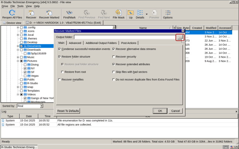 Recover dialog box