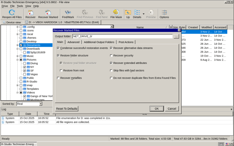 Recover dialog box