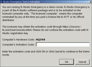 Activation dialog box