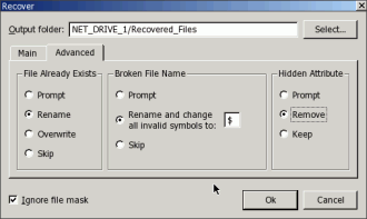 Recover dialog box - Advanced