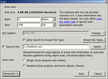 Scan dialog box