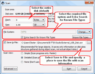 The Scan dialog box in R-Studio