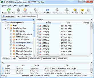 Figure 4 : Fichiers récupérés en utilisant la recherche de types de fichiers connus (fichiers extra trouvés) qui sont trouvés à l'intérieur d'un disque logique