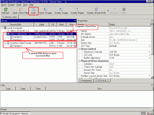 Computerfestplatten in R-Studio Emergency