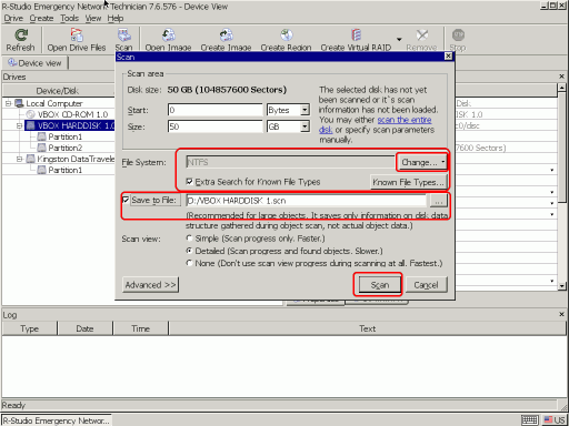 Festplatten-Scan-Parameter