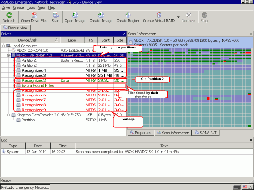 Disk scan results