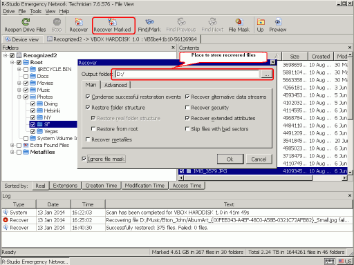 Parameters voor bestandsherstel