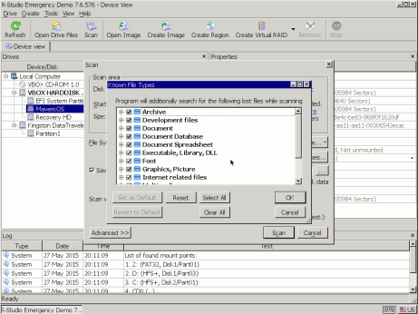 "Scanning for Known File Types" ("Scannen nach bekannten Dateitypen")