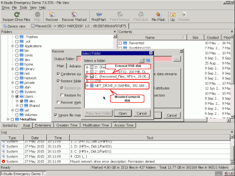 Output folder for recovered files