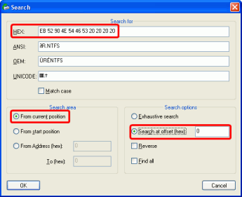 Znajdowanie parametrów RAID: Wyszukaj sektor rozruchowy NTFS