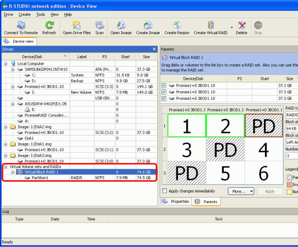 Finding RAID parameters: RAID 5 object created