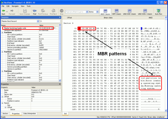 Ricerca dei parametri RAID: Disk2.arc aperto nell'editor di testo/esadecimale