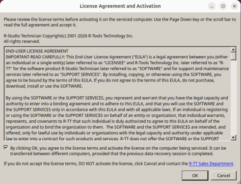 License Agreement and Activation window
