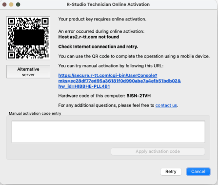 R-Studio Technician Online Activation dialog box