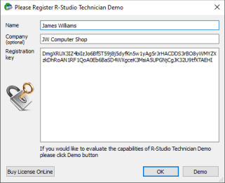 Registration dialog box