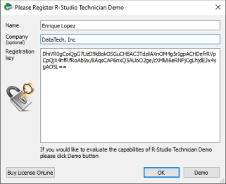 Registration dialog box