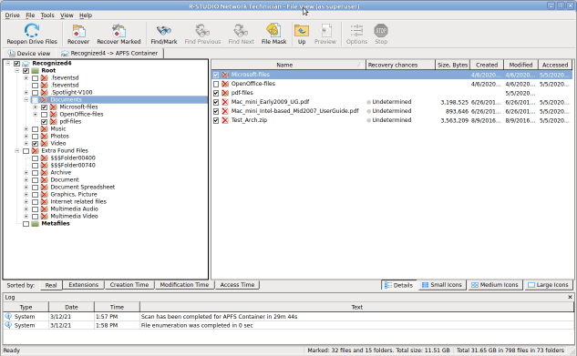 Fichiers trouvés sur la partition Reconnu2