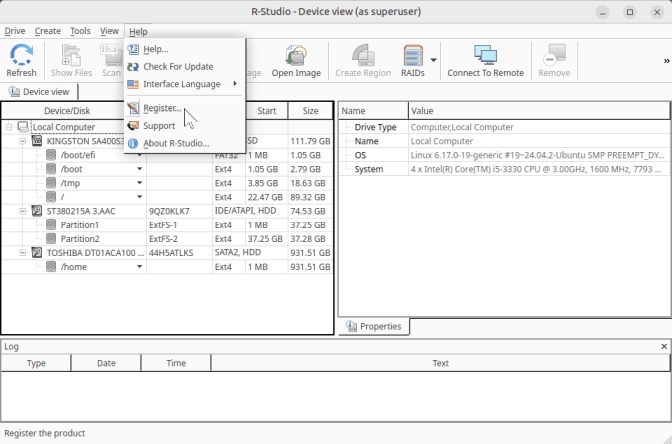 Register menu