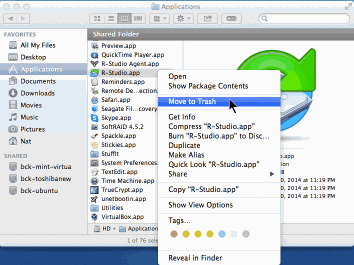 Move R-Studio for Mac to trash in Finder 