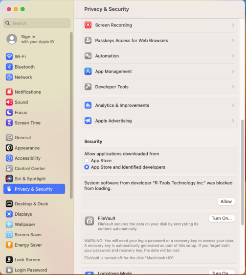 Privacy & Security preferences