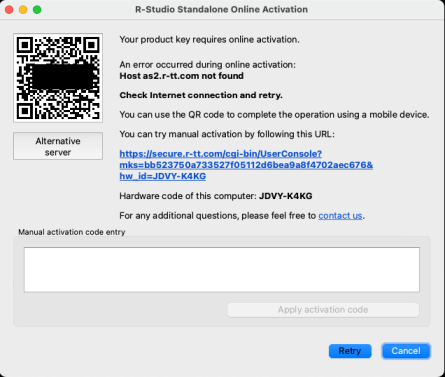 Online Activation dialog box